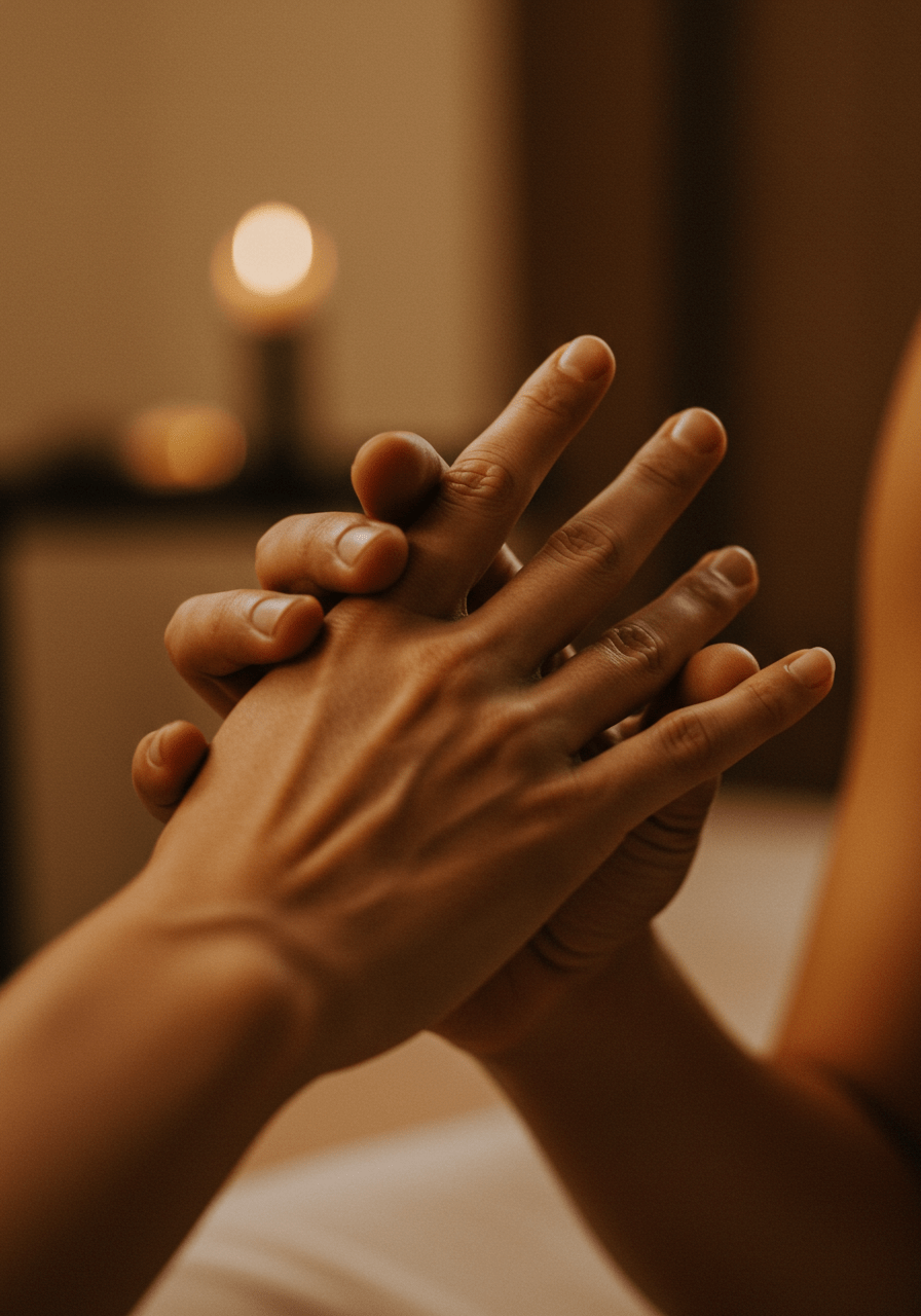 Hands of a couple softly touching each other during a slow Tantra session to enhance connection