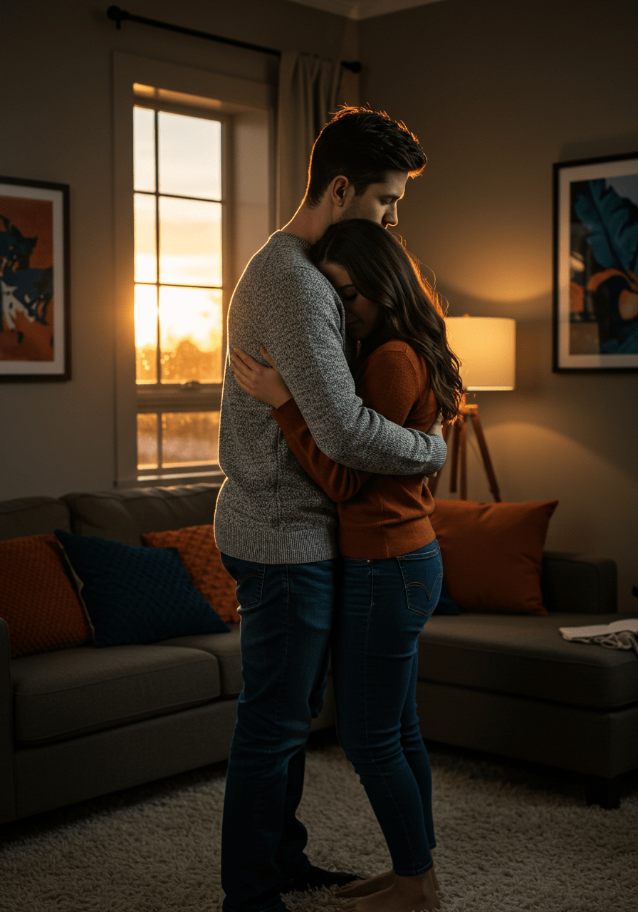 Supportive embrace between partners, demonstrating compassion and emotional connection during relationship challenges
