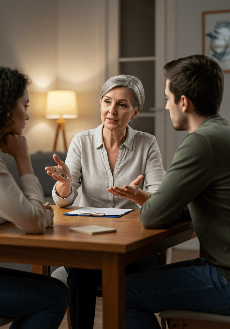Relationship counseling session focusing on healthy communication and emotional support