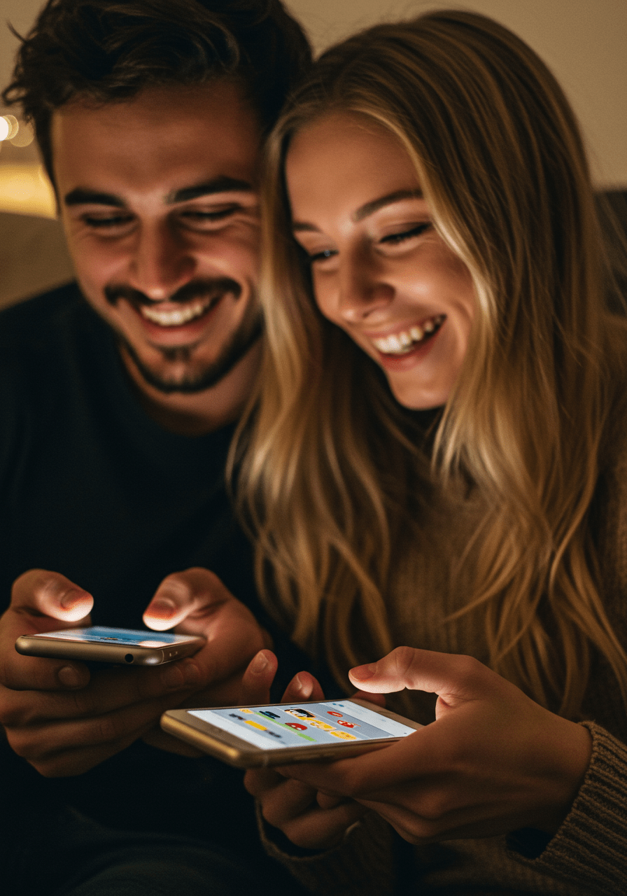 Couple exchanging affectionate and respectful messages via text, emphasizing positive texting etiquette