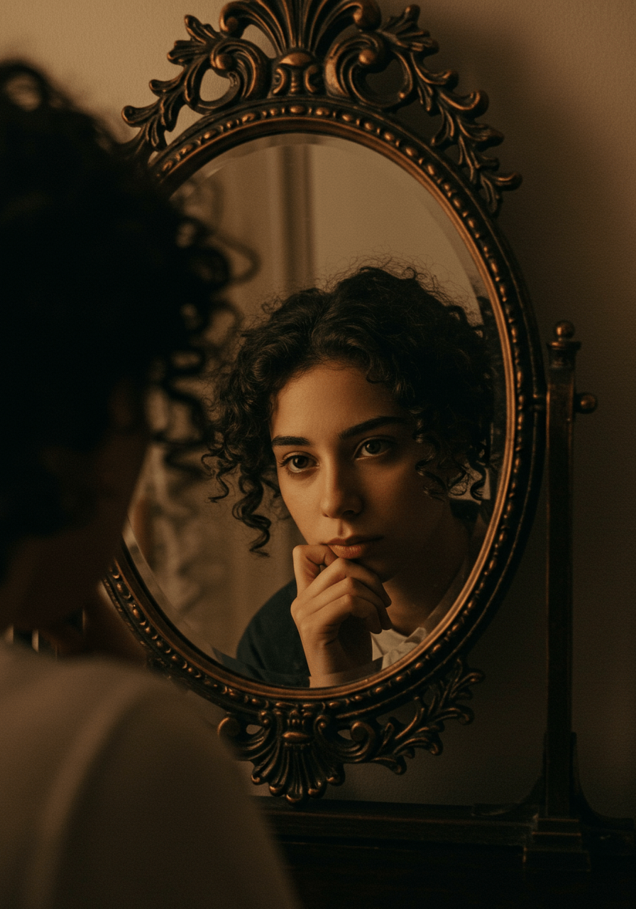 Person looking into a mirror to symbolize self-awareness and understanding personal toxicity