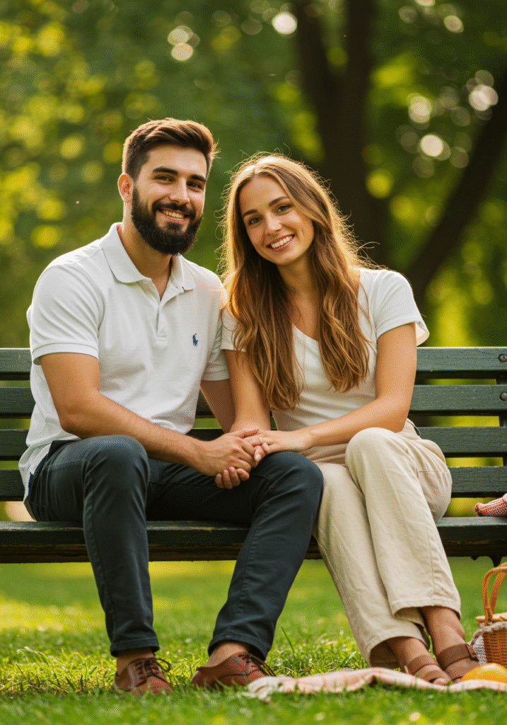 Couple demonstrating a secure attachment style with close physical and emotional connection outdoors