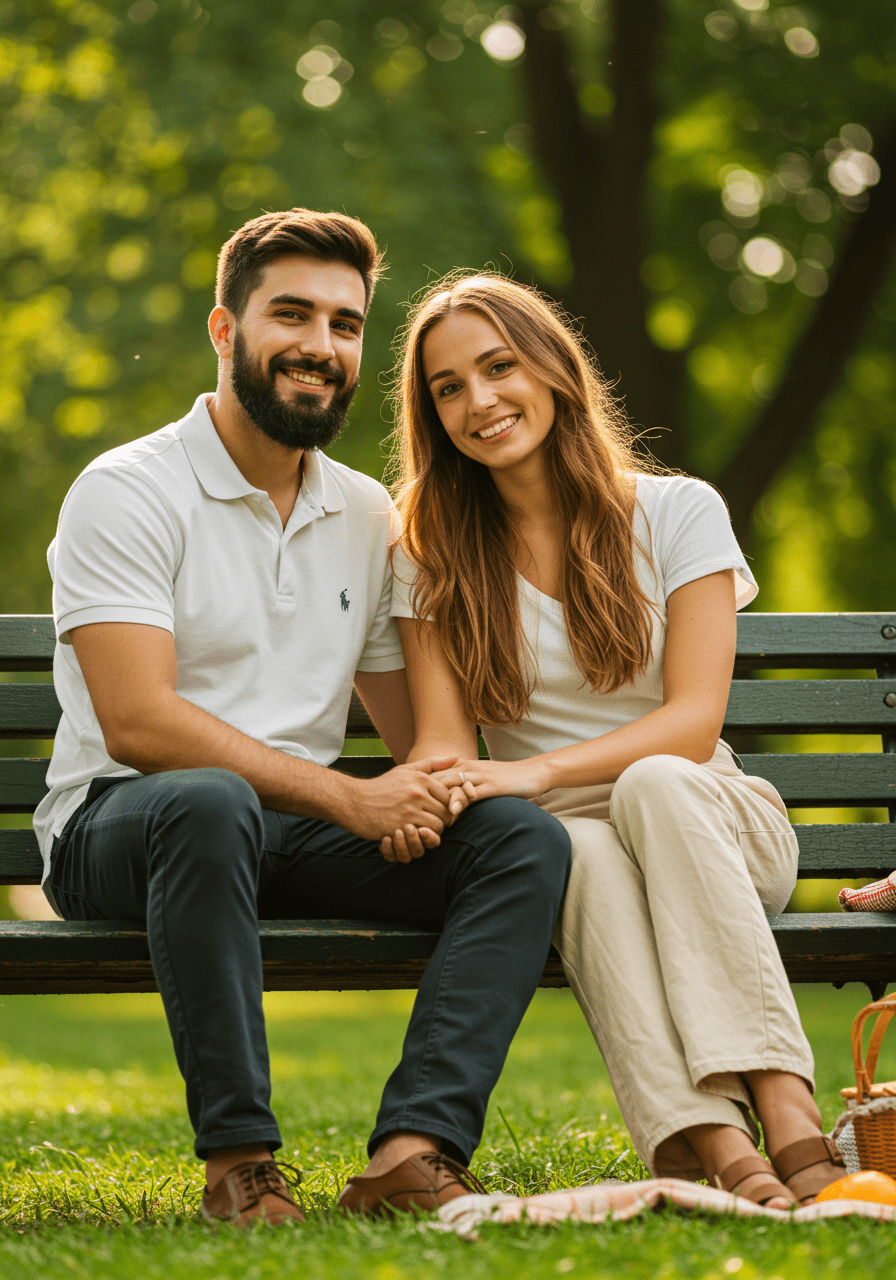 Couple demonstrating a secure attachment style with close physical and emotional connection outdoors