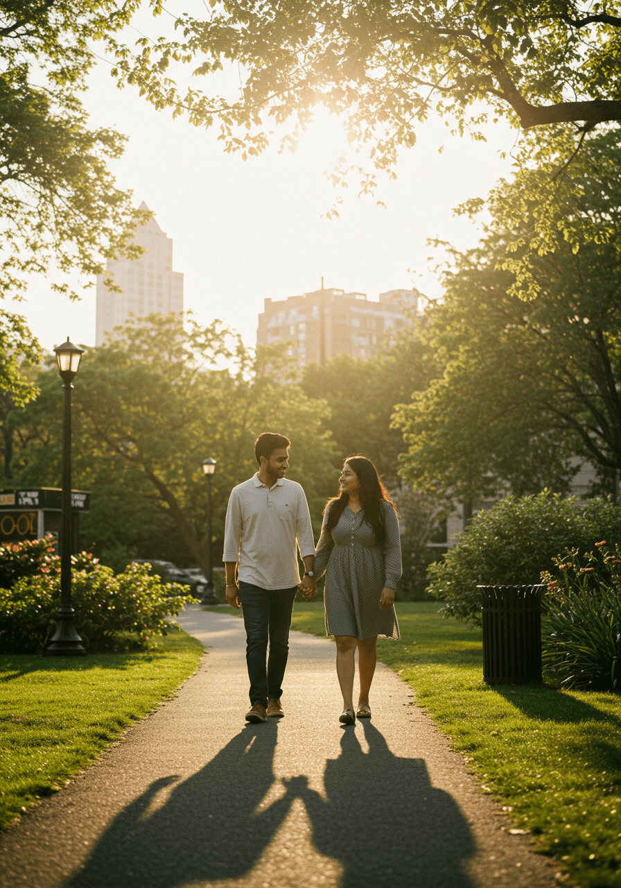 Happy couple enjoying outdoor time together, representing healthy boundaries and marriage harmony.