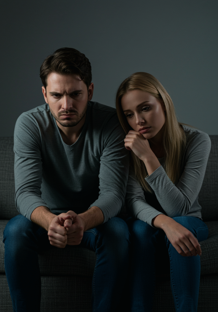 Stressful couple experiencing anxiety affecting their intimacy and relationship