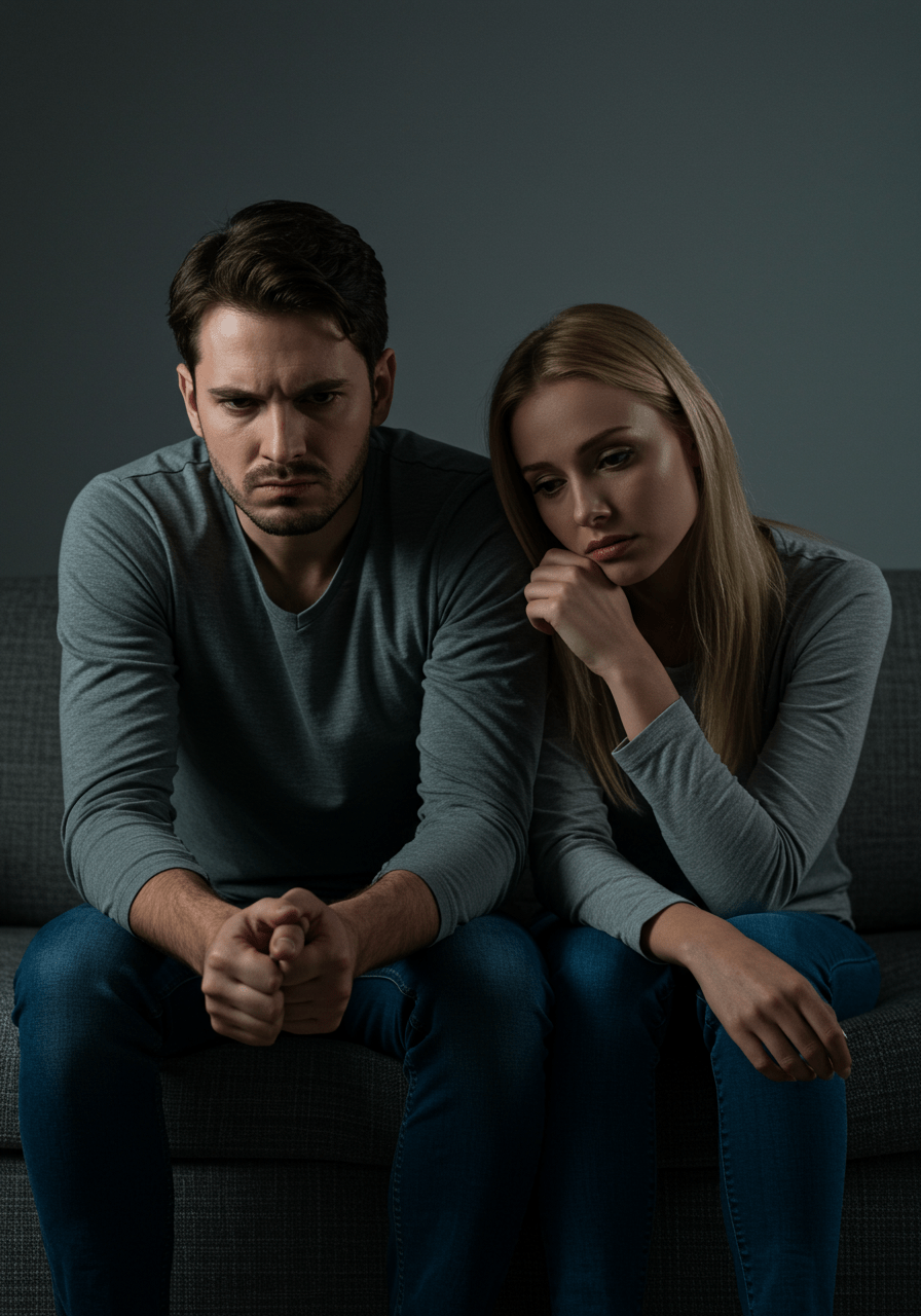 Stressful couple experiencing anxiety affecting their intimacy and relationship