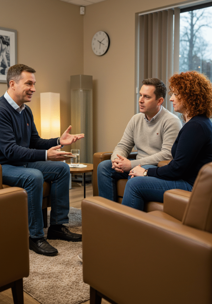 Doctor discussing stress and anxiety effects on sexual health with a couple
