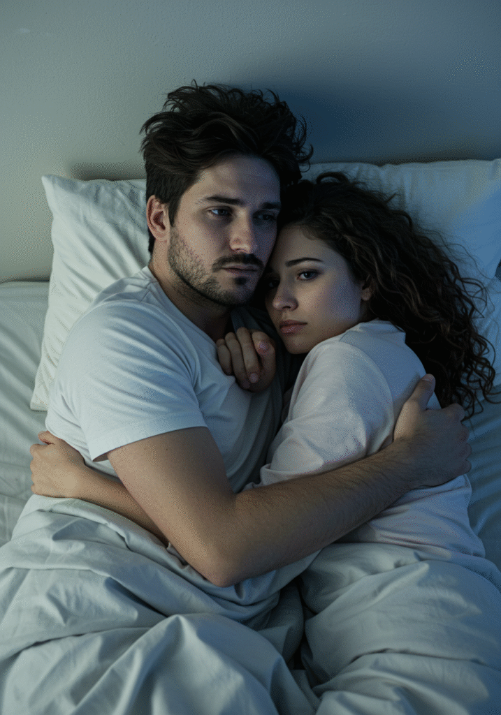 Couple showing signs of emotional strain and reduced intimacy due to stress and anxiety