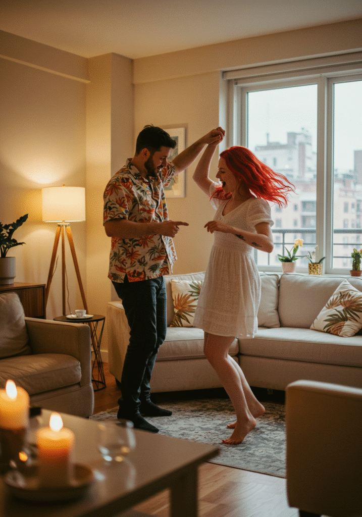 Couple bonding through fun activity at home to rekindle their relationship