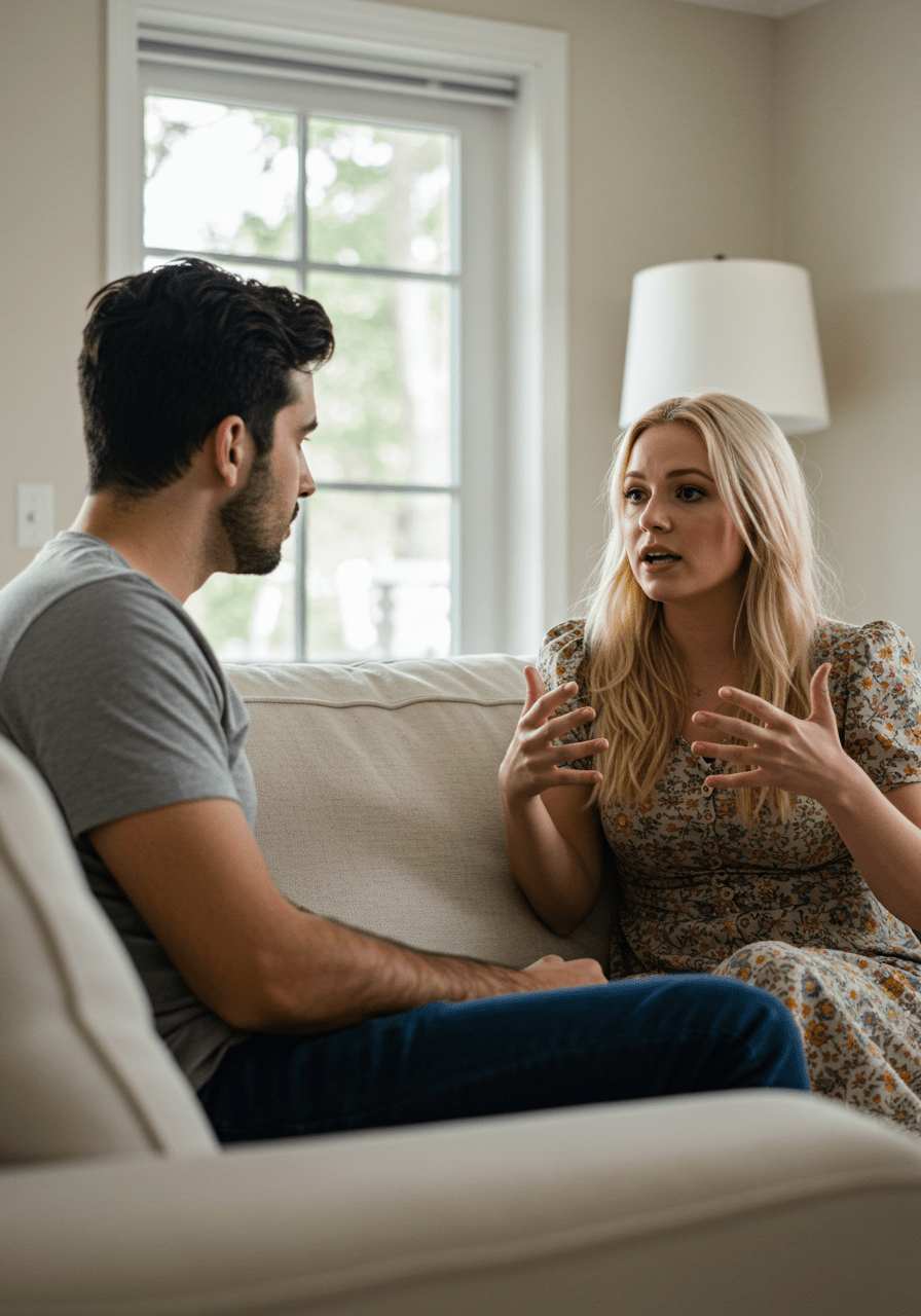 A couple having a thoughtful, open discussion, demonstrating healthy communication of needs