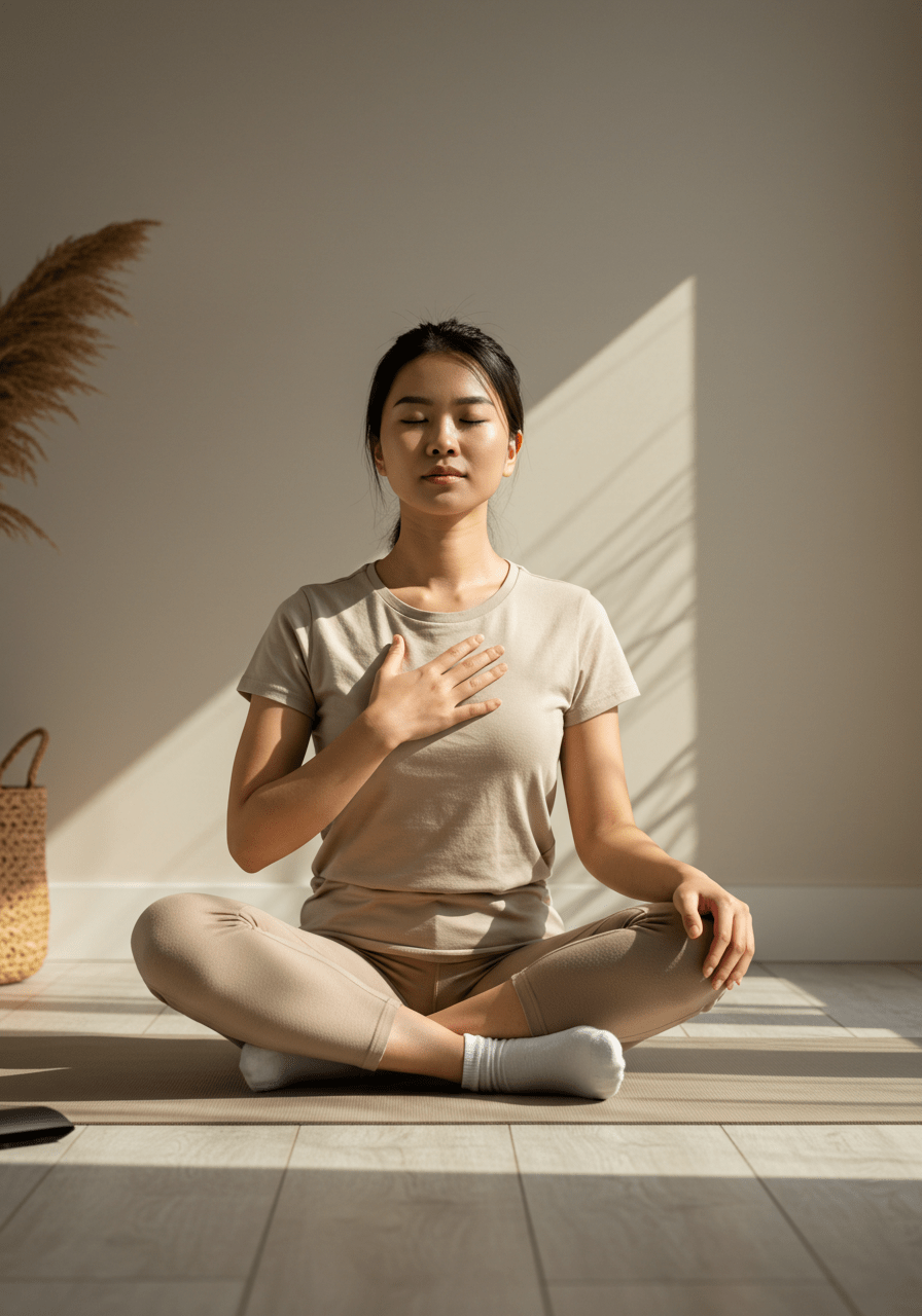 A person practicing relaxation techniques to maintain composure while expressing needs