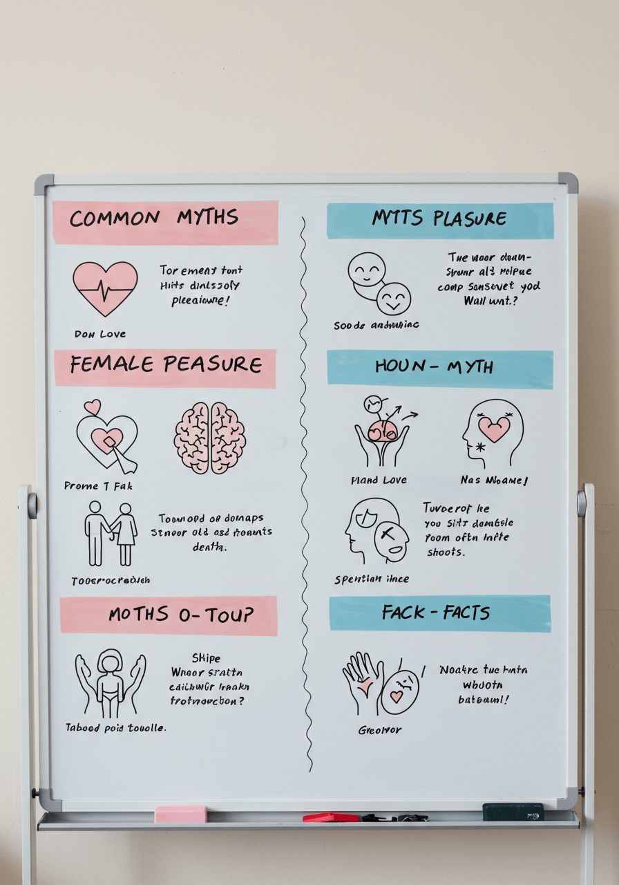Infographic comparing myths and facts on female pleasure, designed for educational purposes.