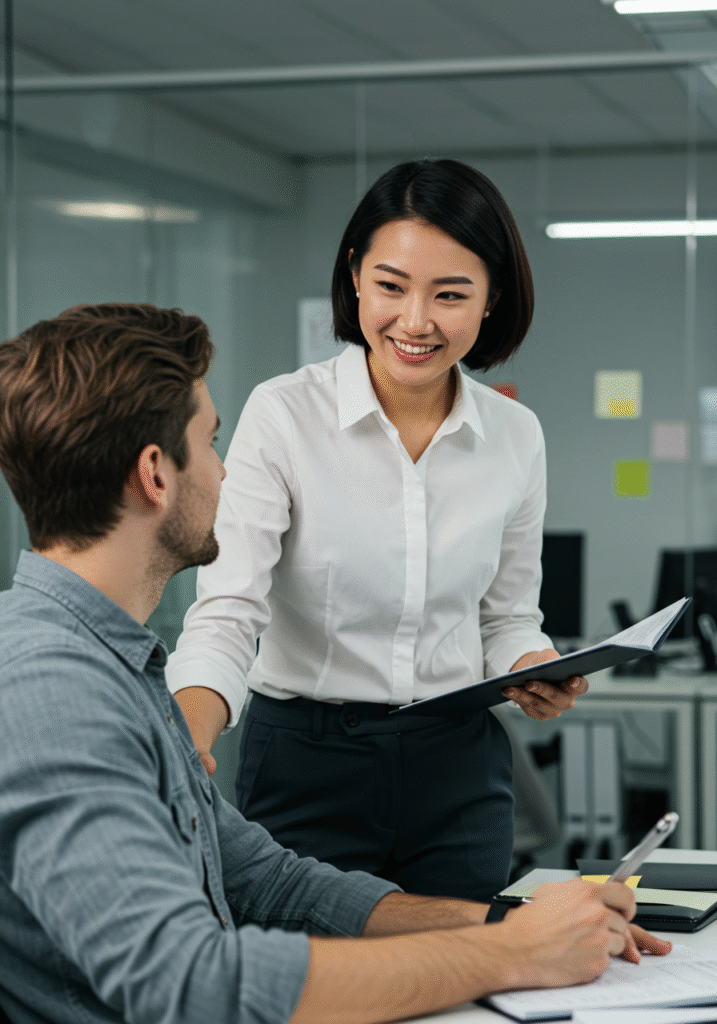 A leader providing constructive feedback with kindness and empathy to a team member to illustrate emotional intelligence at work