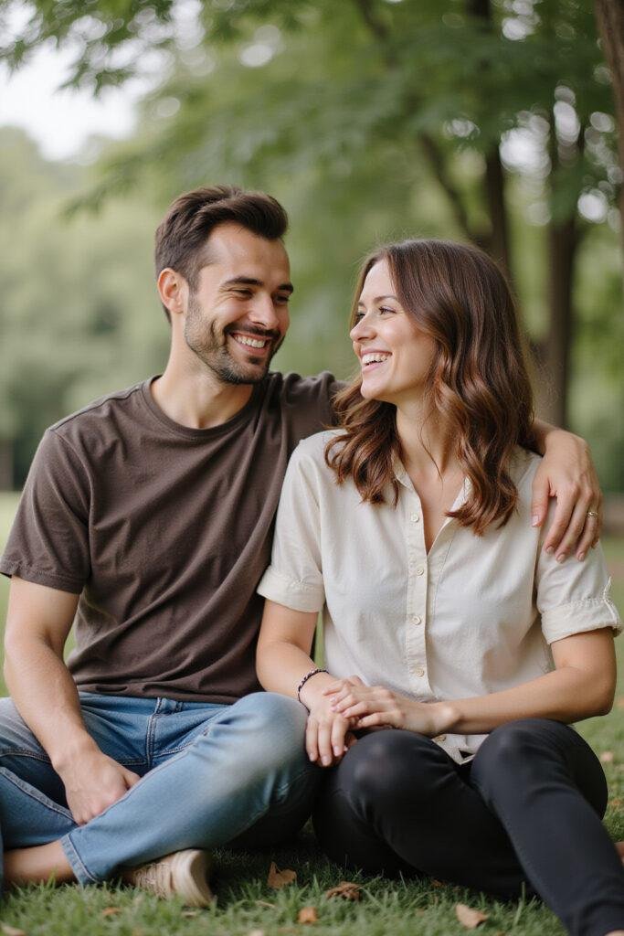 Couple demonstrating a secure attachment style with close physical and emotional connection outdoors