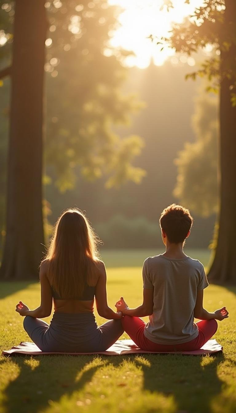 Couple practicing mindfulness and slow intimacy outdoors in a peaceful natural environment