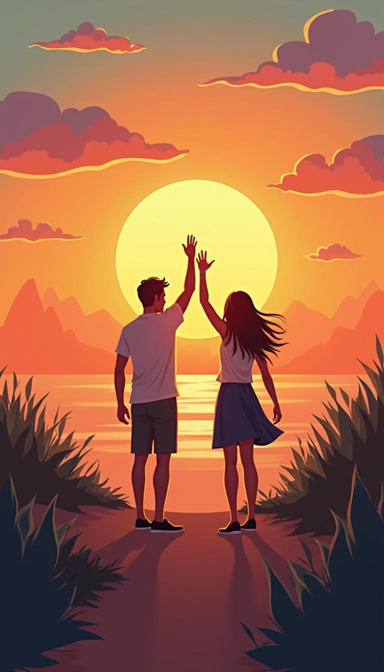 Friends saying goodbye outdoors at sunset, emphasizing healthy emotional boundaries and energy preservation