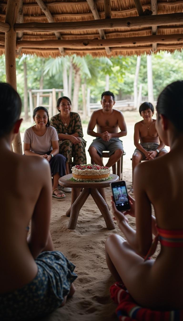 Elders and young adults engaging in a cultural discussion about social norms and sex taboos within their community.