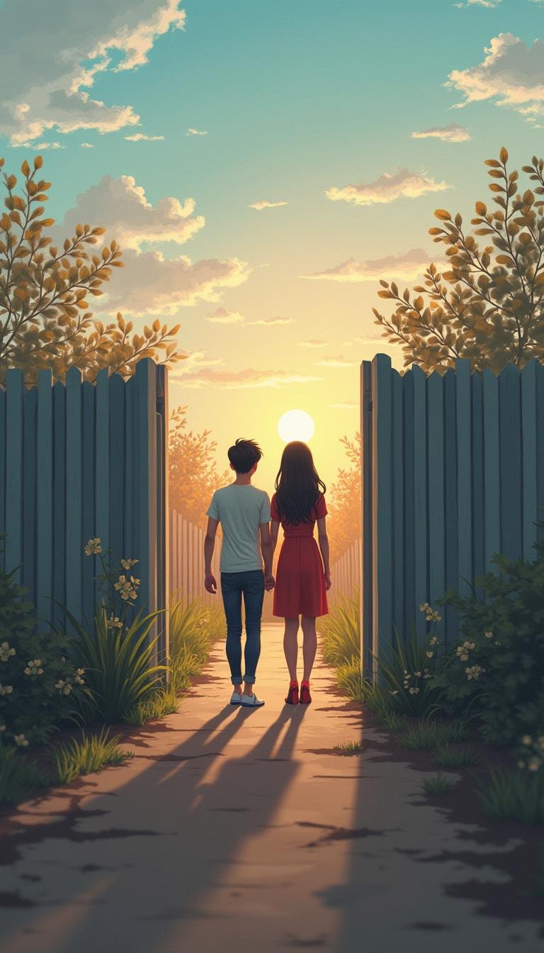 Illustration showing a couple overcoming societal barriers related to cultural taboos on sex, symbolized by fences or walls.