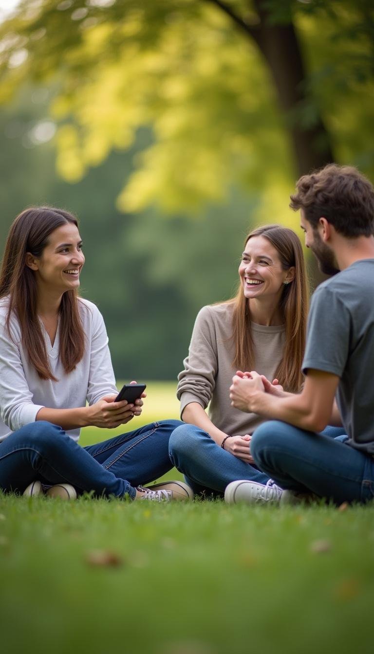 Friends talking and supporting each other outdoors, emphasizing the role of social support in healing from friendship breakups.