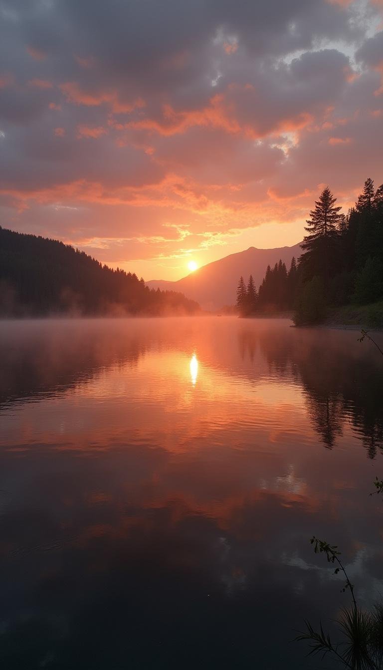 Sunrise over tranquil lake, representing hope and fresh starts following friendship separation.