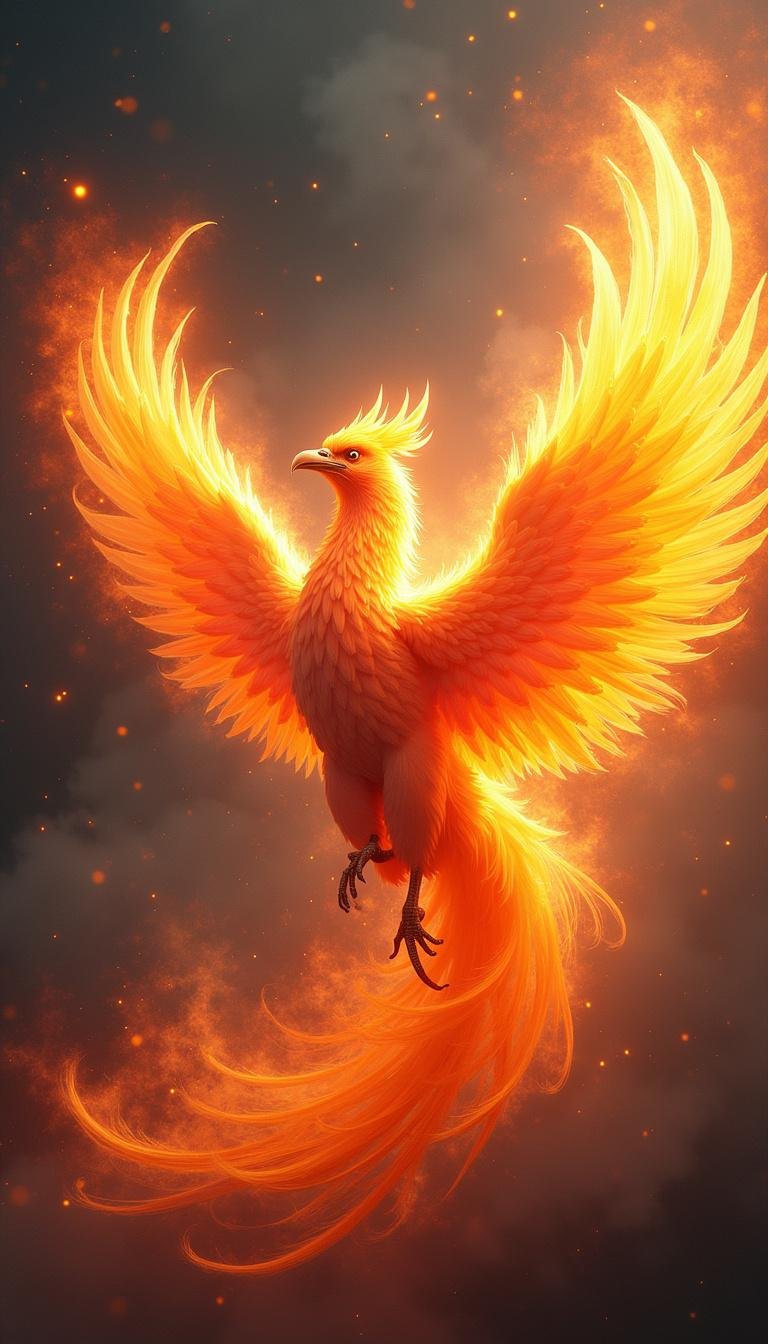An illustration of a phoenix rising from ashes, symbolizing recovery and renewal after trauma