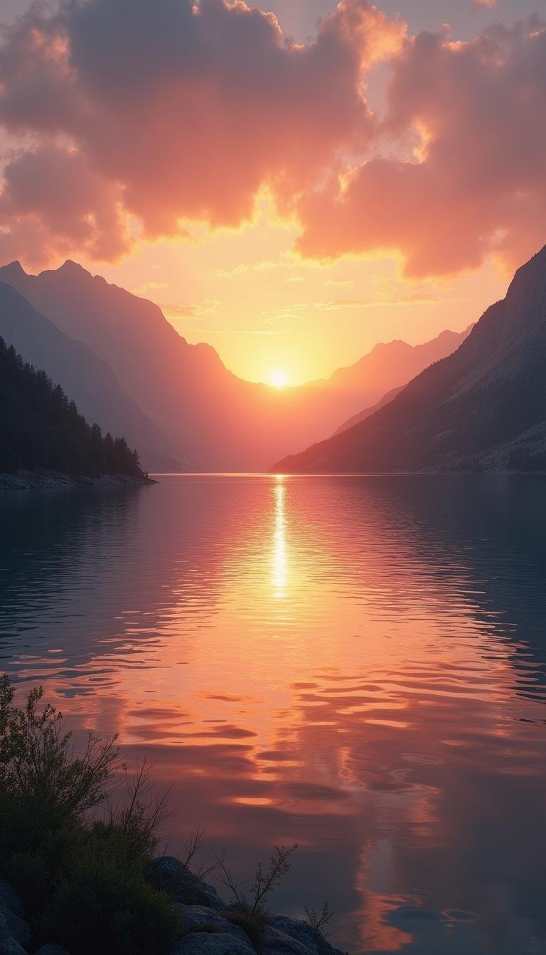 A sunrise over a peaceful lake to symbolize hope, renewal, and healing from the mother wound