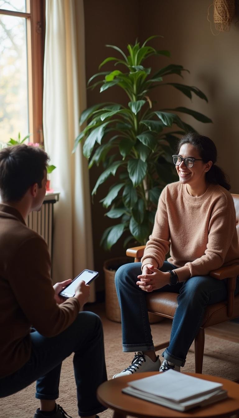 Therapist consulting with a client about attachment styles and sexual needs in a counseling room