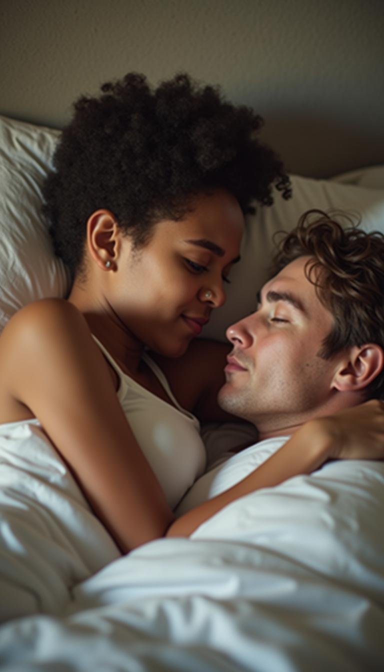 Intimate couple in bed, expressing various attachment influences on their sexual relationship