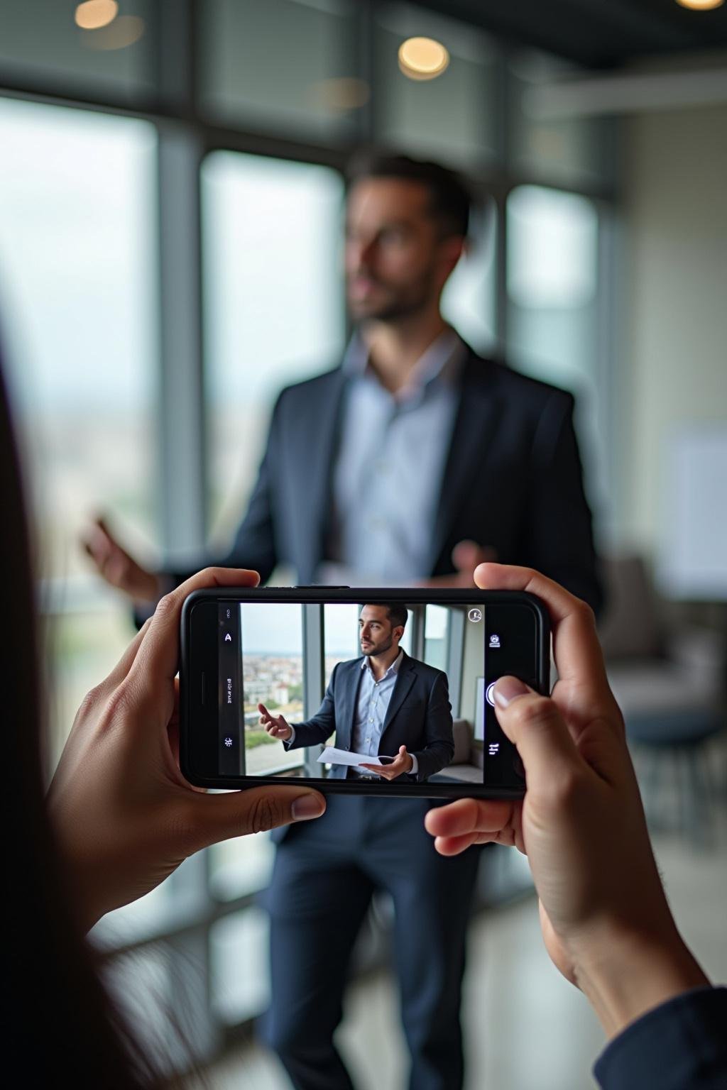 Confident professional giving a presentation in an office, illustrating career achievement.