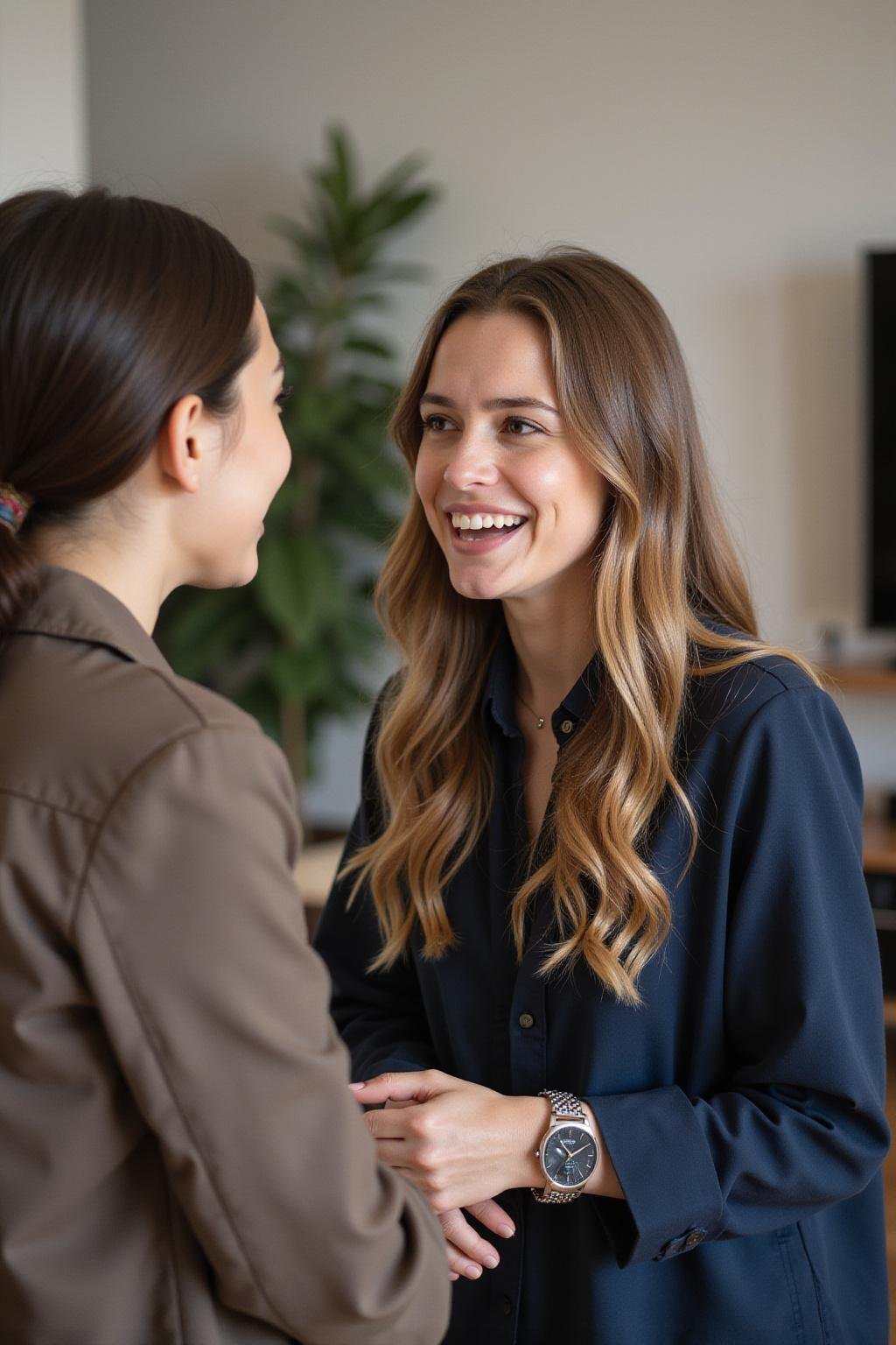 A person confidently communicating their needs during a friendly conversation, showing clarity and self-assurance