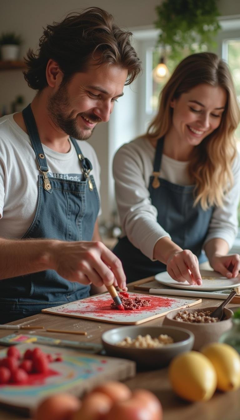 Adults in their 30s participating in a hobby class, bonding over a shared activity
