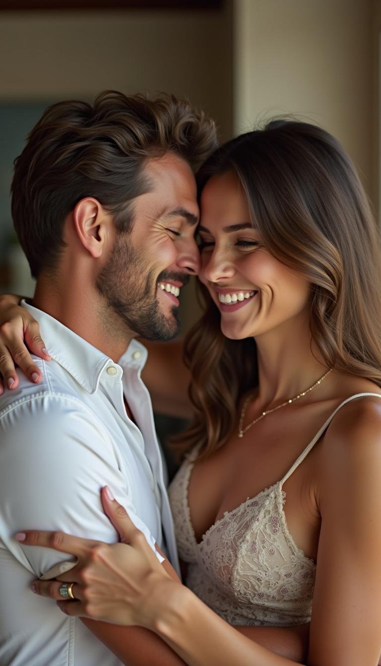 Couple sharing a joyful hug, symbolizing resolution and emotional closeness after navigating intimacy challenges.