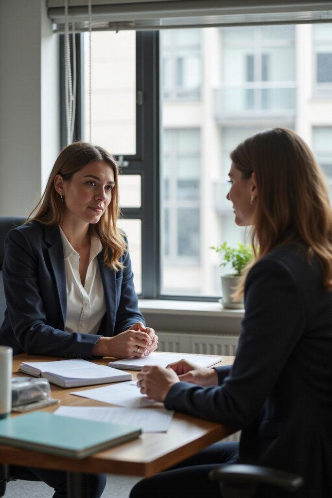 Two office coworkers engaging in a heartfelt conversation to rebuild trust after a misunderstanding