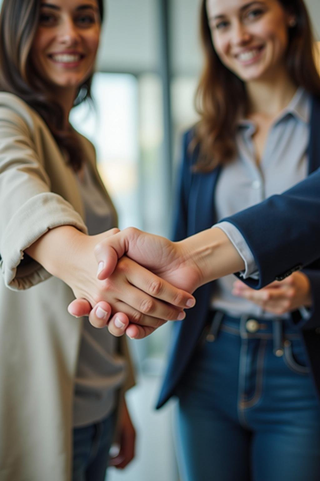 Two colleagues shaking hands to symbolize reconciliation and trust rebuilding at work