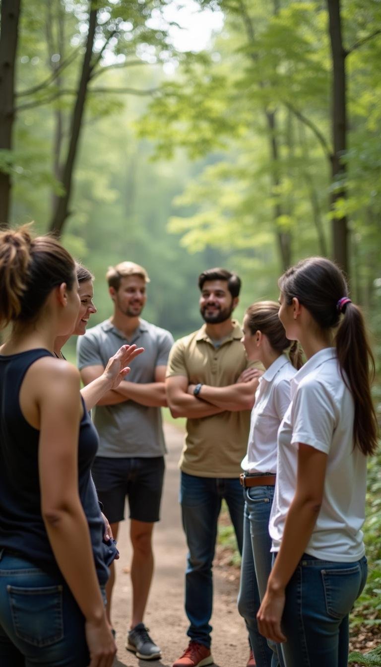 A team engaging in outdoor activities to rebuild trust and strengthen relationships among coworkers