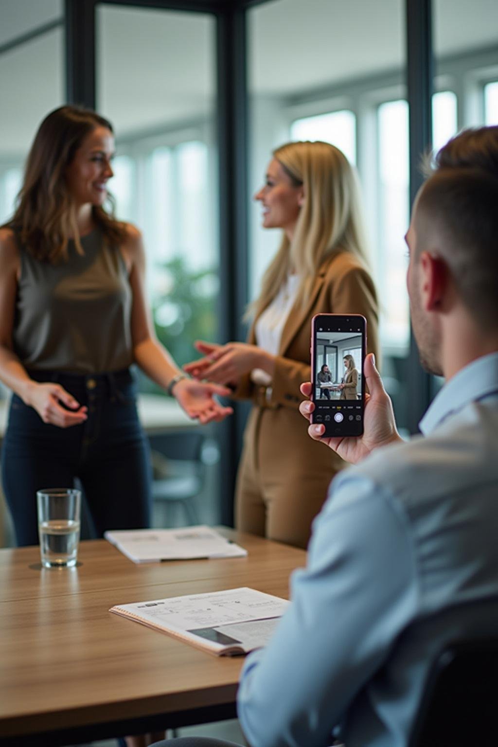 Confident woman setting healthy boundaries with colleague at work