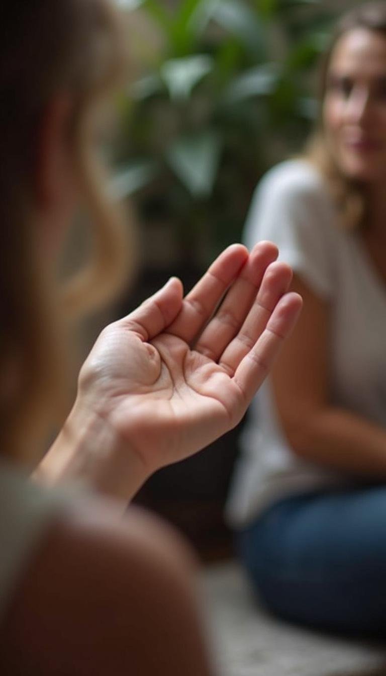 Person using expressive hand gestures to discuss sex openly with their partner