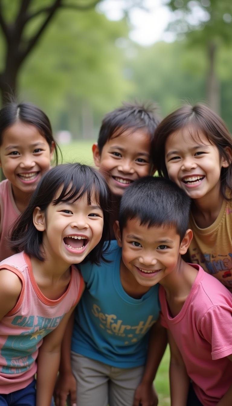 Children outdoors playing and sharing emotions, demonstrating emotional expression among friends.