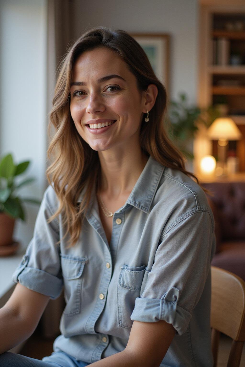 Woman sitting comfortably at home, representing awareness of low libido in women and health issues.