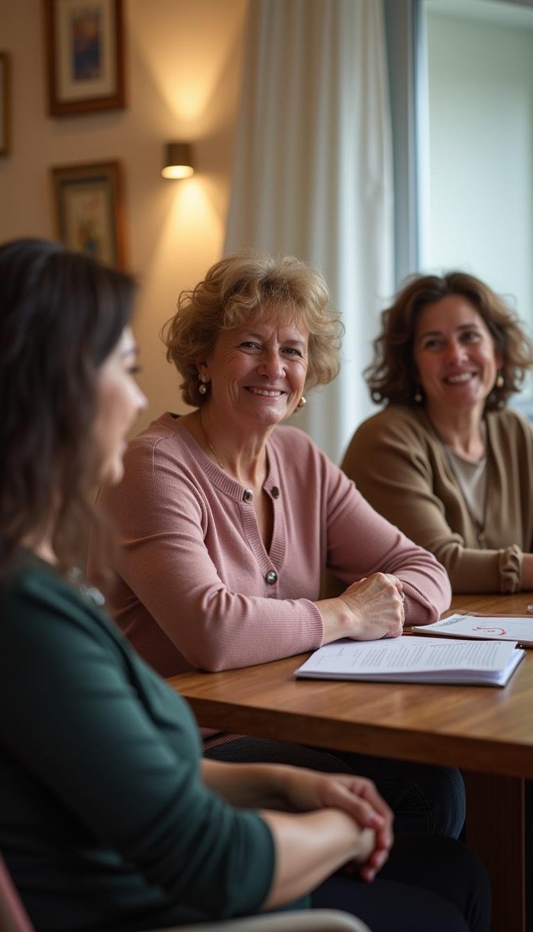 Group of women participating in a menopause discussion session, sharing advice and support.