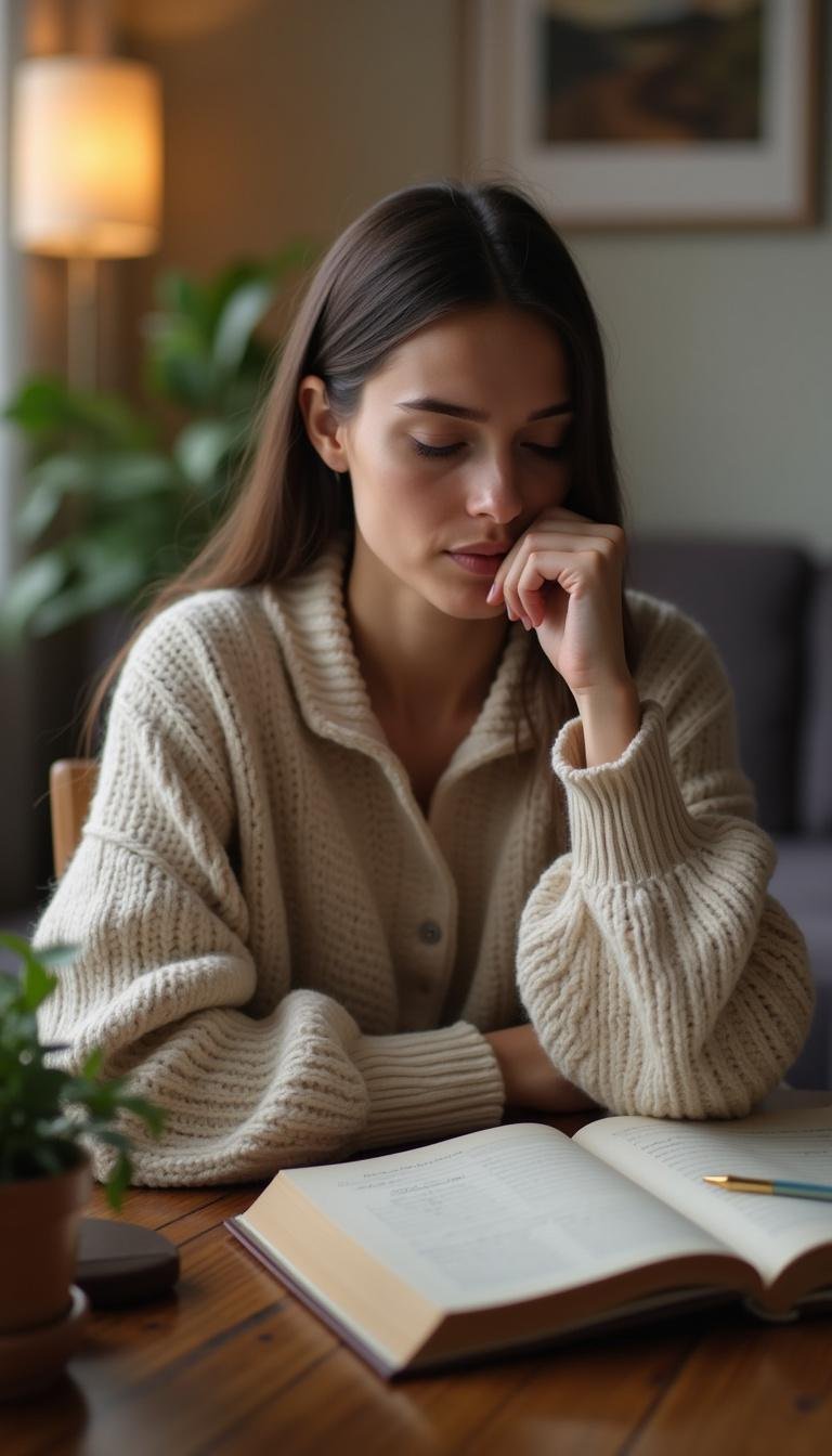 Individual writing in a journal at home, focusing on mindful reflection about dating experiences