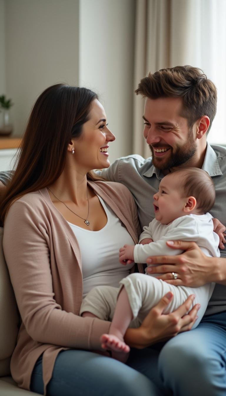 Couple having a heartfelt conversation about postpartum intimacy and recovery at home.