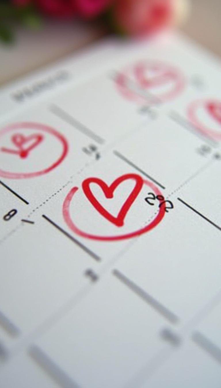 Calendar with heart markings indicating planned romantic activities to enhance relationship.