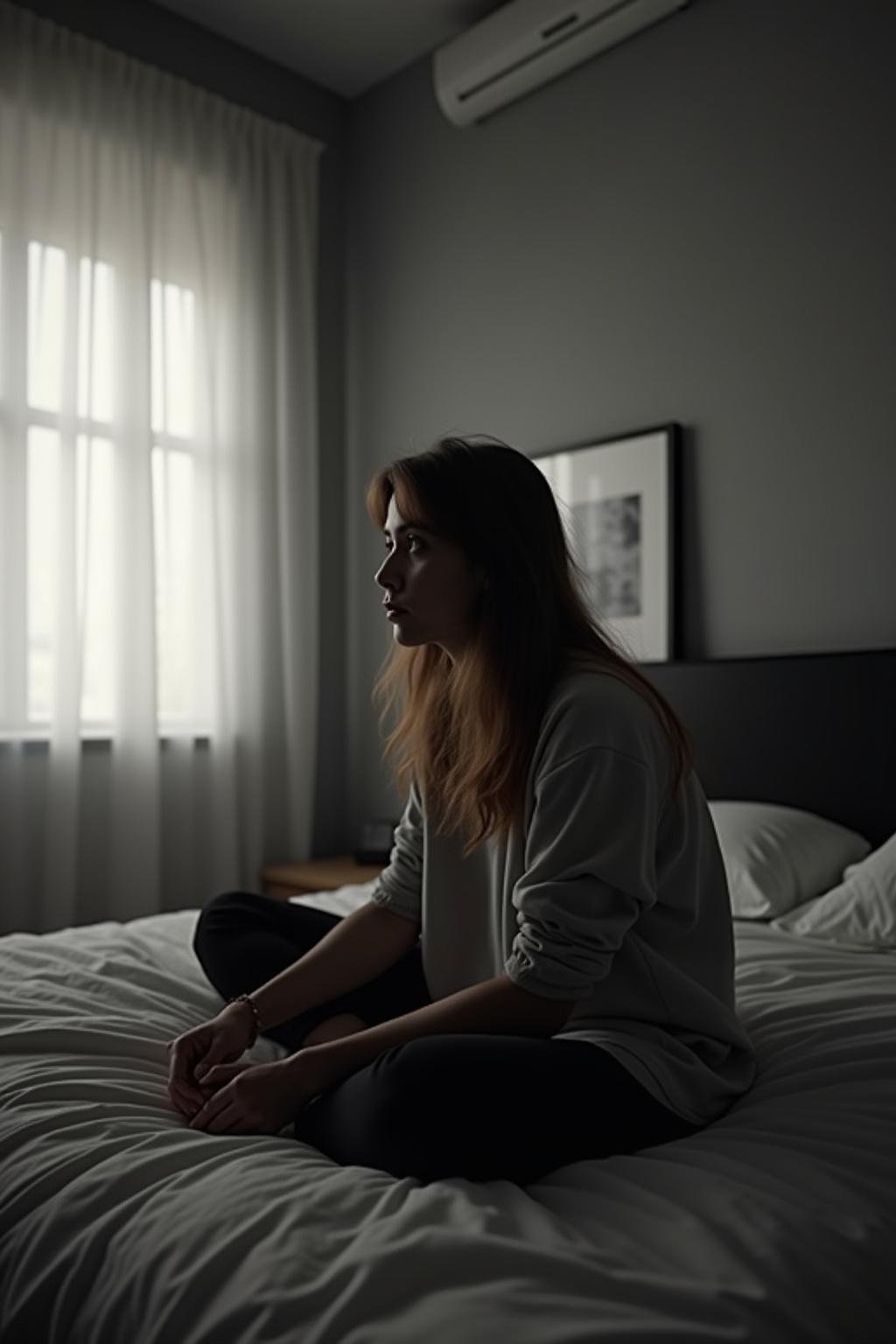 A person sitting alone on a bed looking thoughtful and lonely, symbolizing emotional emptiness
