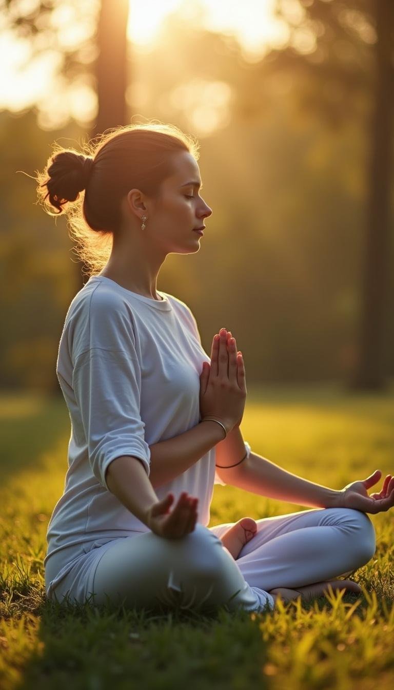 A person meditating peacefully outdoors, representing healing and overcoming childhood shame through mindfulness.