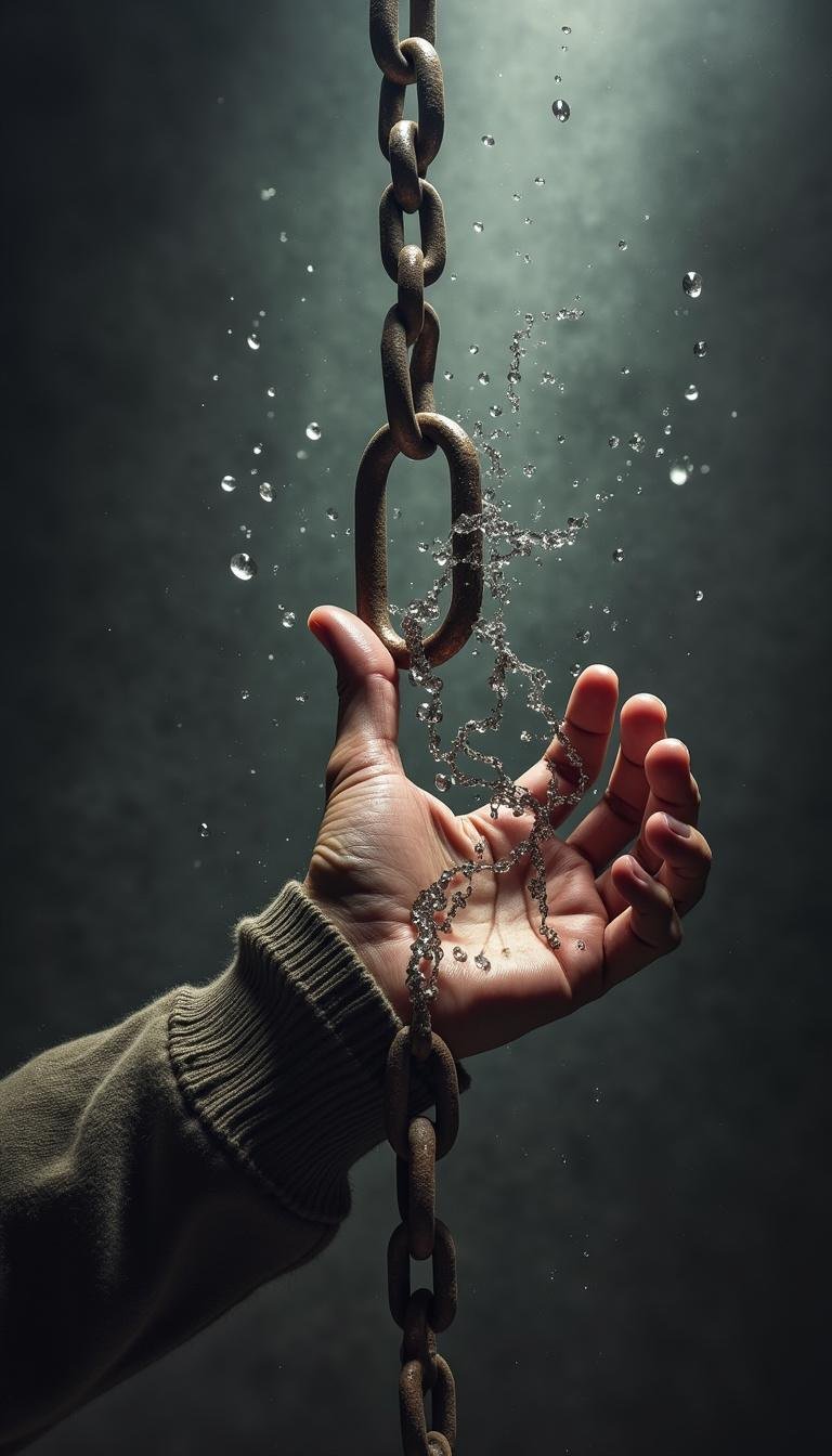A broken chain symbolizing freedom from the shackles of childhood shame and conditioning.