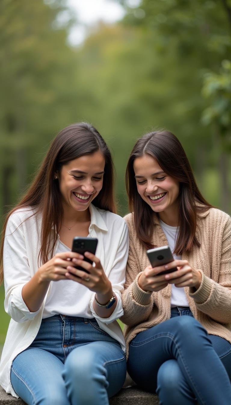 Friends engaging in playful and respectful texting, demonstrating healthy communication habits
