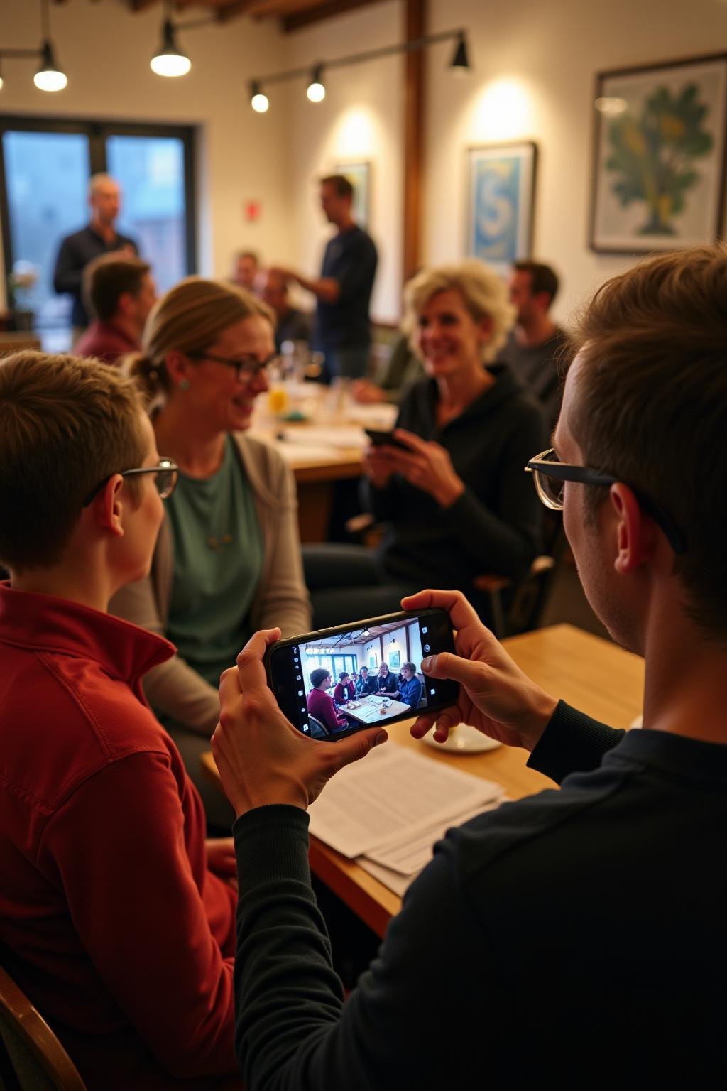 Group of adults socializing and building bonds at an indoor community event