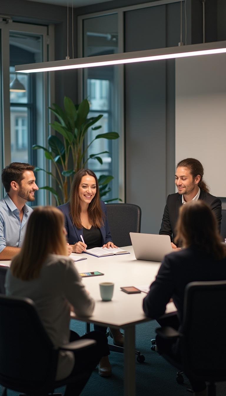 Healthy team working together harmoniously in a modern office to promote good workplace relationships