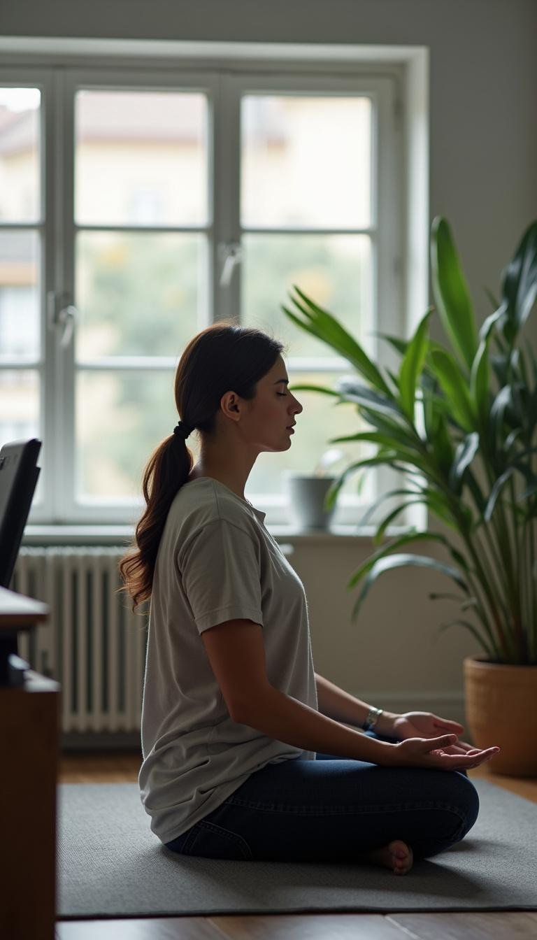 Employee engaging in self-care techniques to cope with toxic coworkers and workplace stress